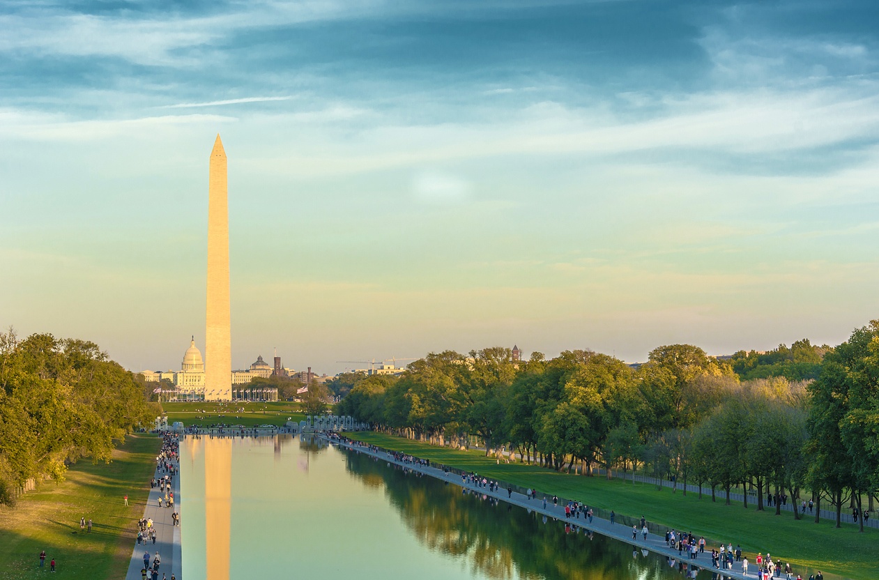 View of Washington Mall with monument in background